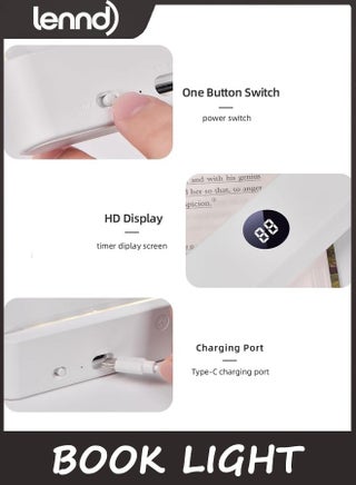 Book Light, LED Reading Clip on Book Light - Rechargeable Flat Night Light with 3 Colors & Timer Lamp for in Bed - Gifts for Readers Lovers Kids Women Men (White) - view 4